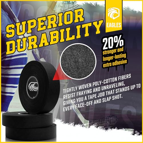 EAGLES Hockey Tape Multipurpose Cloth Tape Roll for Lacrosse Baseball & Softball Bats, Rackets, Pullup Bars, Gardening Tools, Easy Tear Over Grip - Multi Sport Handle Tape - Sports Gift (Black & White) - Image 3