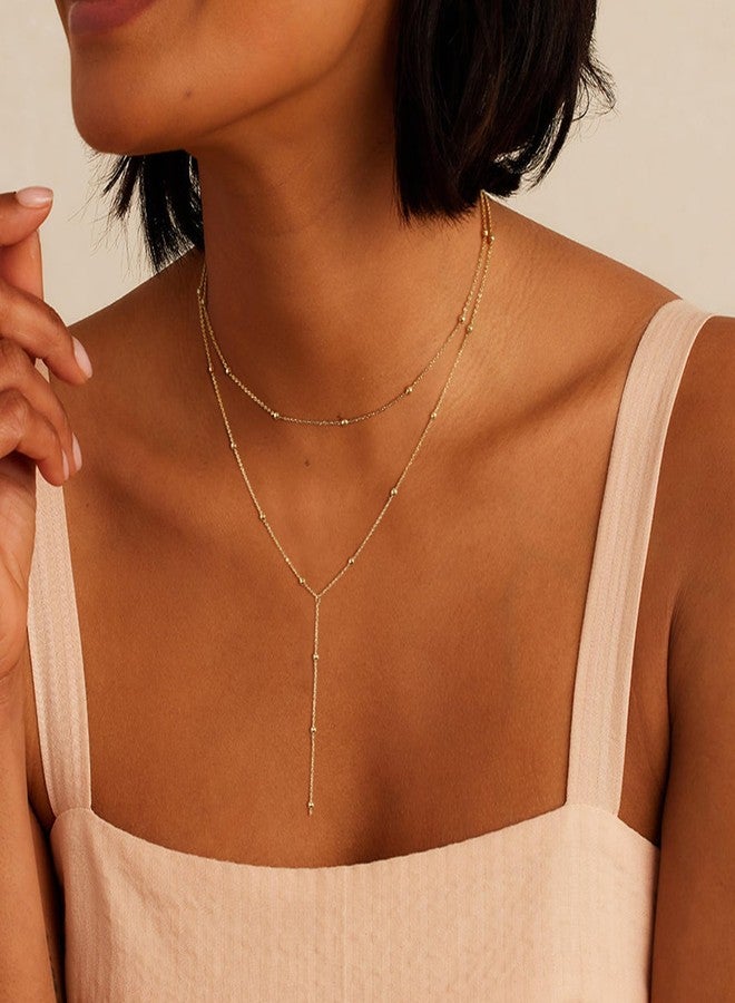 Ewrkbrㅤ Ewrkbr Long Necklaces for Women, Dainty 14k Gold Plated Layered Beaded Chain Necklace Charm Long Gold Necklaces for Women Trendy Fashion Choker Necklace Non Tarnish Gold Jewelry - Image 5