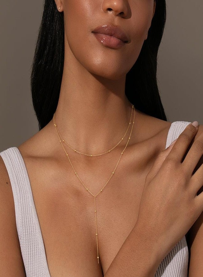 Ewrkbrㅤ Ewrkbr Long Necklaces for Women, Dainty 14k Gold Plated Layered Beaded Chain Necklace Charm Long Gold Necklaces for Women Trendy Fashion Choker Necklace Non Tarnish Gold Jewelry - Image 3