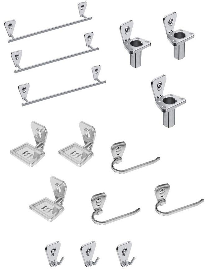 HANDY Stainless Steel Bathroom Accessories Sets pack of 3 (Towel Rod 24" | Towel Ring | Soap Dish | Toothbrush Holder | Rob Hook) Bathroom Set - Image 1