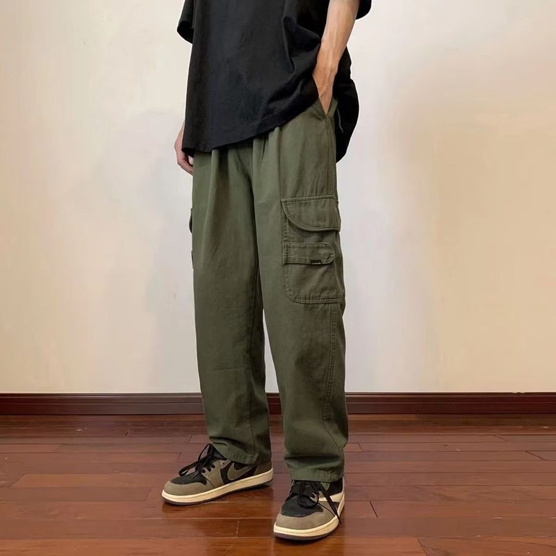Japanese Style Loose Overalls Men'S And Women'S New Solid Color Street Simple Trendy Wide-Leg Straight Casual All-Matching Trousers - Image 1