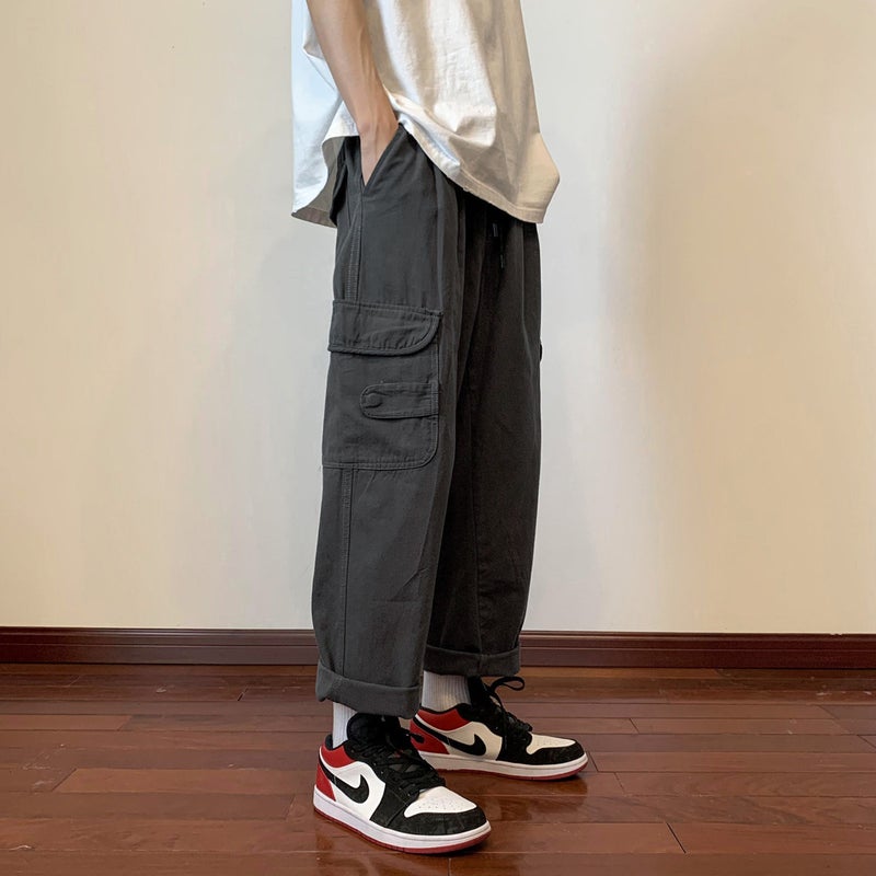 Japanese Style Loose Overalls Men'S And Women'S New Solid Color Street Simple Trendy Wide-Leg Straight Casual All-Matching Trousers - Image 4
