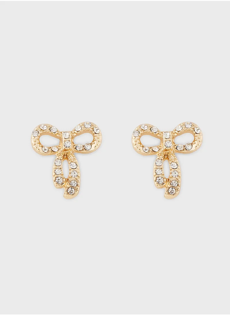 جينجر Rhinestone Bow Pendant Necklace & Earring Set