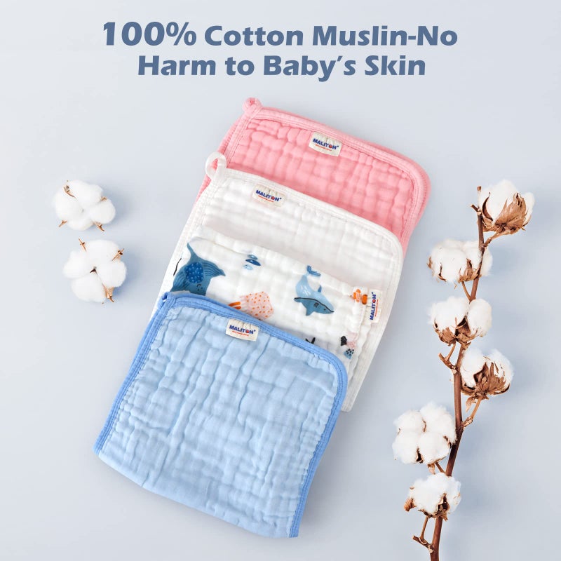 Maliton مناديل تجشؤ للأطفال الرضع من ماليتون، 6 قطع، كبيرة 20''x10''، 100% قطن، مناديل تجشؤ ماصة وناعمة، 6 طبقات، مستلزمات الأطفال حديثي الولادة (أزرق، عبوة من 6) - Image 4