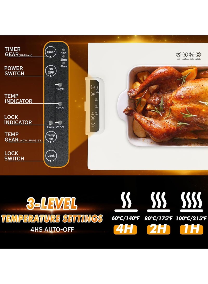 سخان طعام بسطح تسخين كامل - مع 3 درجات حرارة، قابل لللف ومحمول، وإيقاف تلقائي - صينية تسخين كهربائية للتجمعات والحفلات والاستخدام اليومي - Image 2