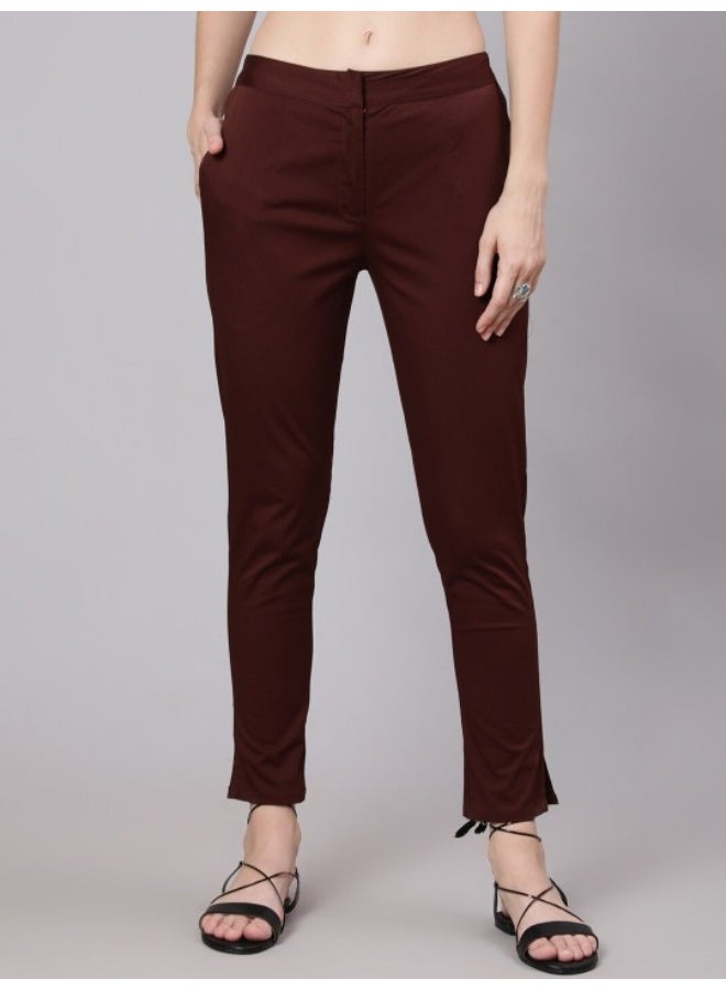 AKS Brown Solid cigarette Trousers - Image 1