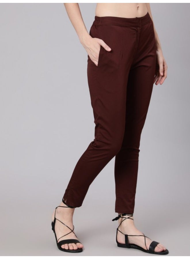 AKS Brown Solid cigarette Trousers - Image 2