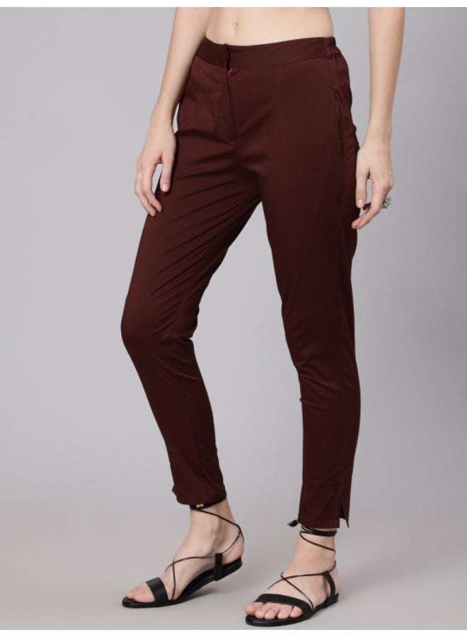 AKS Brown Solid cigarette Trousers - Image 3