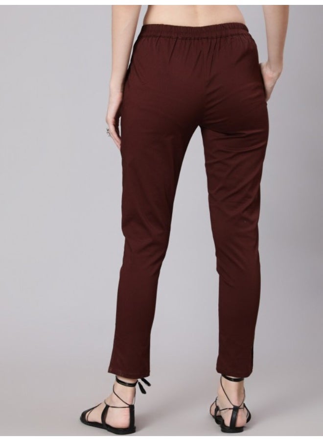 AKS Brown Solid cigarette Trousers - Image 4