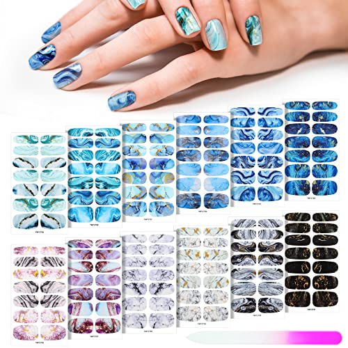 Maitys 168 Pcs 12 Sheets Full Wrap Nail Stickers Polish Strips Gradient Stickers Glitter Self Adhesive DIY Gel Nail Strips Decals with Fingernail Files for Women Holiday DecorDelicate Style - Image 1