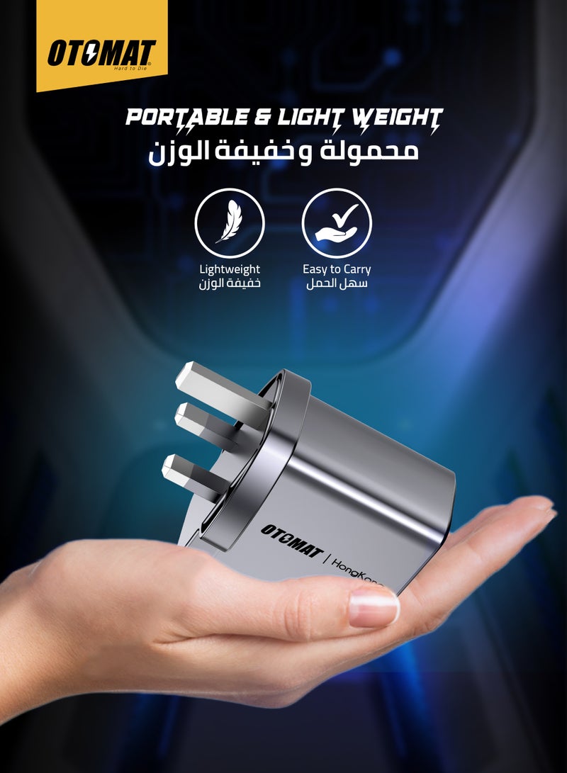 OTOMAT 45W Fast Charger – 3-Port (Lightning, USB-C PD, USB-A) for iPhone, iPad, Android, Laptops, Tablets, Power Banks – Quick Charge, GaN Technology, Compact Design – Black - Image 5