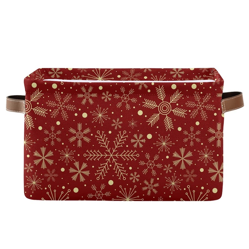 senya Christmas Basket Large Foldable Storage Basket with Handles Christmas Snowflakes On Dark Red Fabric Collapsible Storage Bins Organizer Bag for Storage 15 x 11 x 95 inch