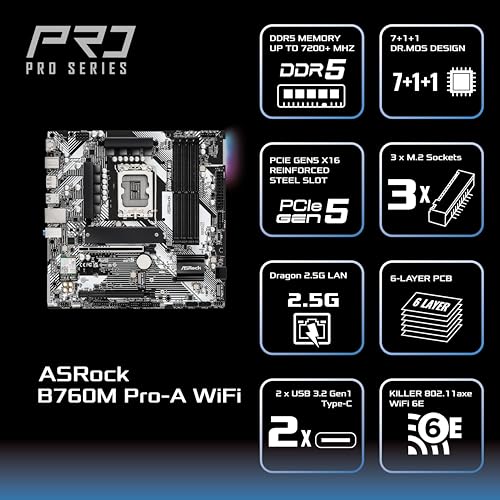 ASRock B760M Pro-A WiFi LGA1700 M-ATX Motherboard - Image 4