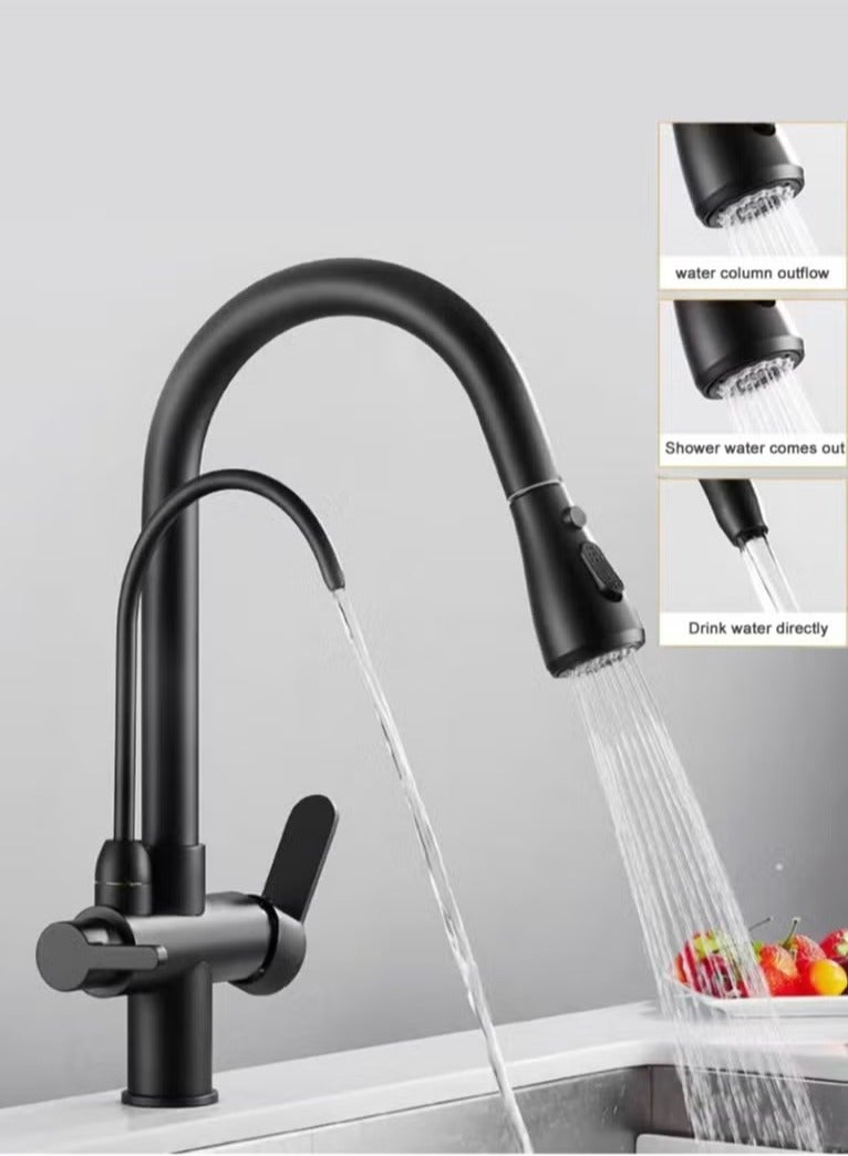 XiuWoo 360° Swivel Kitchen Pull-Out Hot and Cold Faucet Three-in-One Pure Direct Drinking Faucet Washbasin Sink Sink Faucet - Image 1