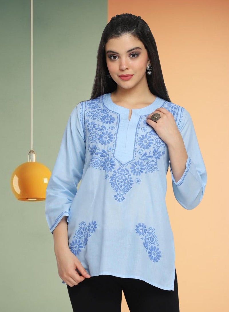 Alaya Hand Embroidered Chikankari Cotton Kurti-AL3405  - Image 1