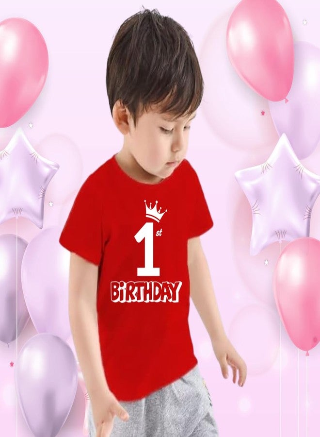 Lyonardo 100% Cotton 1st Birthday Party Print Tshirt for Kids Boys Girls (in, Age, 12 Months, 18 Months, Regular, RED) - Image 2