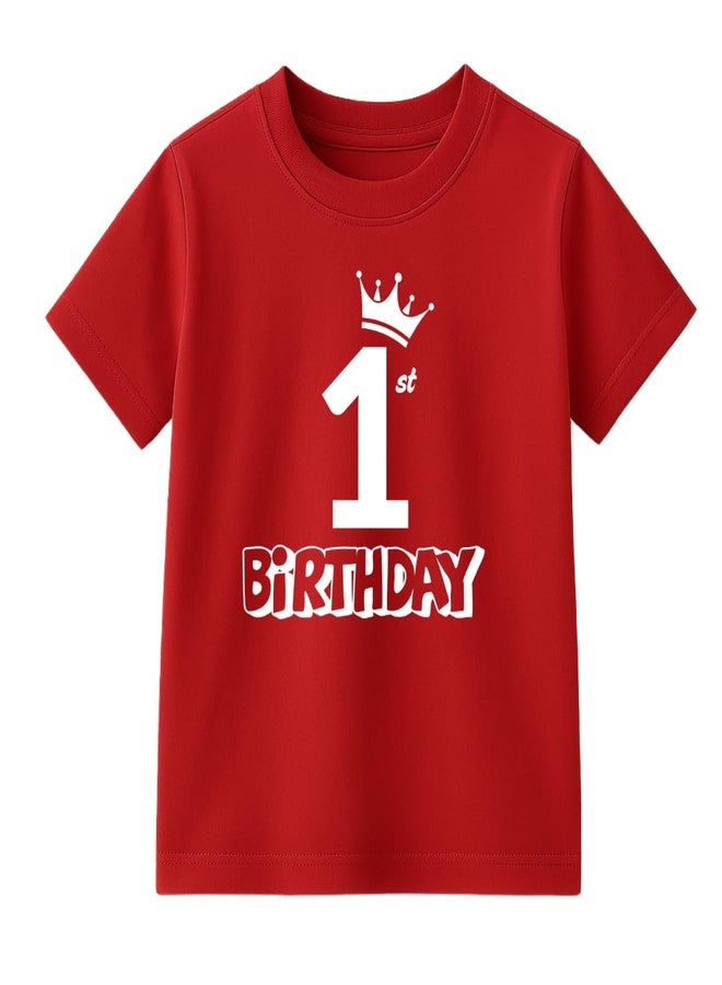Lyonardo 100% Cotton 1st Birthday Party Print Tshirt for Kids Boys Girls (in, Age, 12 Months, 18 Months, Regular, RED) - Image 1