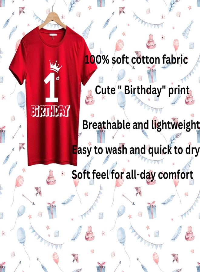 Lyonardo 100% Cotton 1st Birthday Party Print Tshirt for Kids Boys Girls (in, Age, 12 Months, 18 Months, Regular, RED) - Image 4