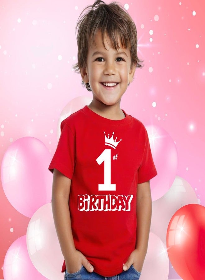 Lyonardo 100% Cotton 1st Birthday Party Print Tshirt for Kids Boys Girls (in, Age, 12 Months, 18 Months, Regular, RED) - Image 3