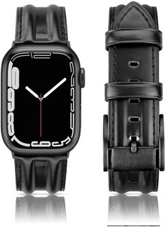 SWEES SWEES Leather Band Compatible with Apple Watch 42mm 44mm 45mm, Genuine Leather Classic Strap Wristband Compatible for iWatch Series 7 6 5 4 3 2 1 SE Sports & Edition Men, Matte Black 