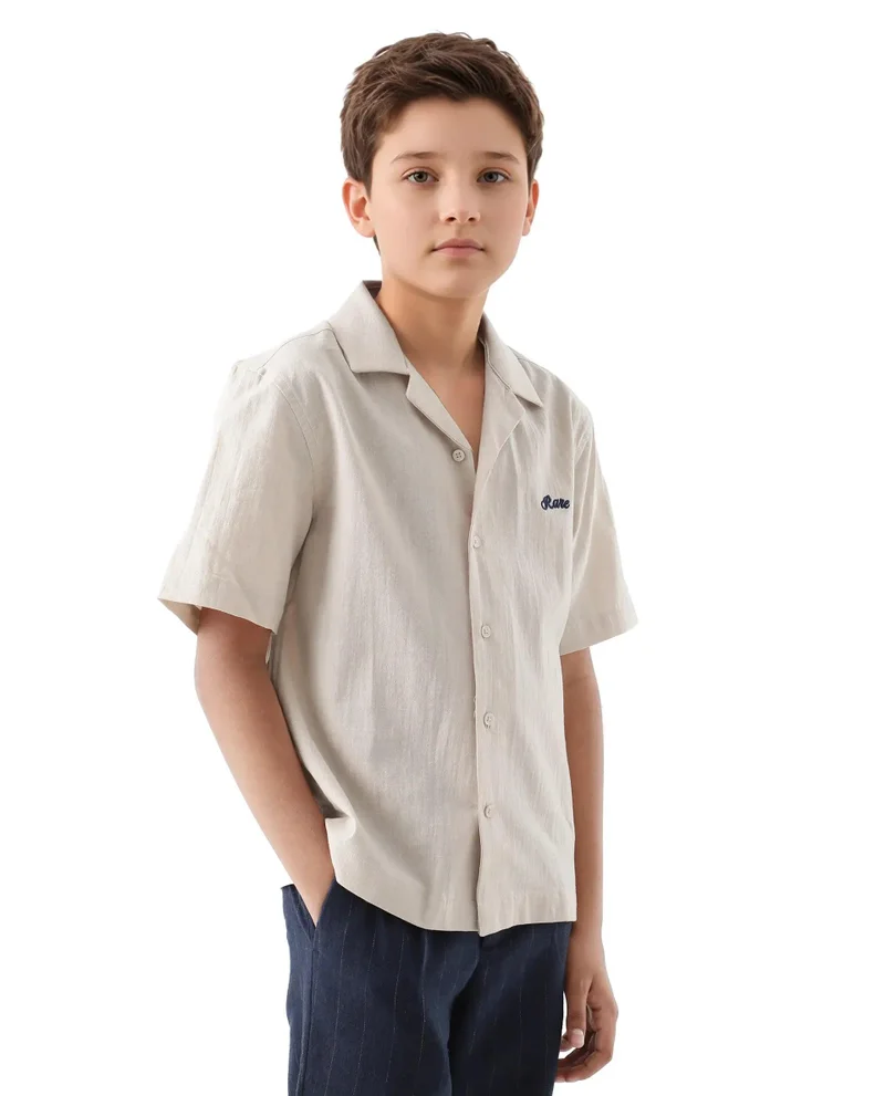 Rare Ones Rare Ones Kids Alma Beige Cotton Half Sleeve Button Solid Regular Fit Shirt