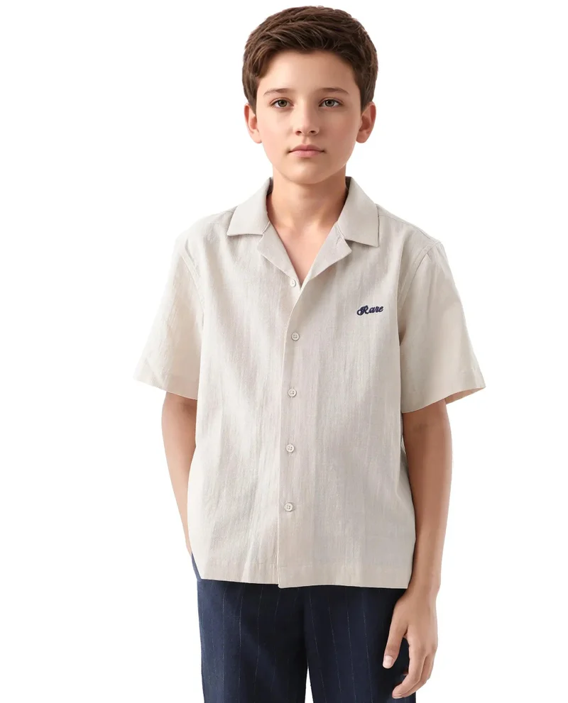 Rare Ones Rare Ones Kids Alma Beige Cotton Half Sleeve Button Solid Regular Fit Shirt