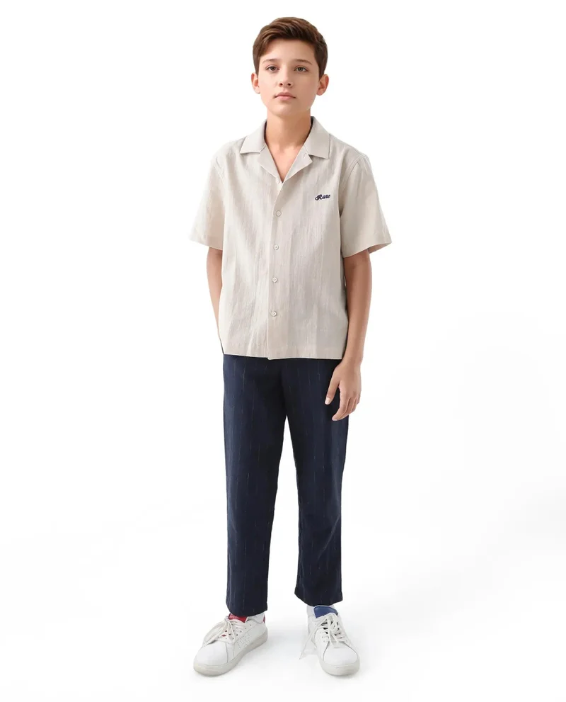 Rare Ones Rare Ones Kids Alma Beige Cotton Half Sleeve Button Solid Regular Fit Shirt