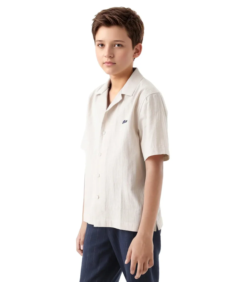 Rare Ones Rare Ones Kids Alma Beige Cotton Half Sleeve Button Solid Regular Fit Shirt