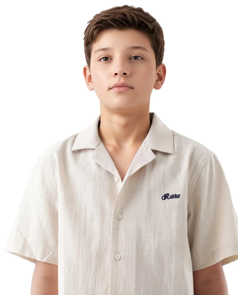 Rare Ones Rare Ones Kids Alma Beige Cotton Half Sleeve Button Solid Regular Fit Shirt