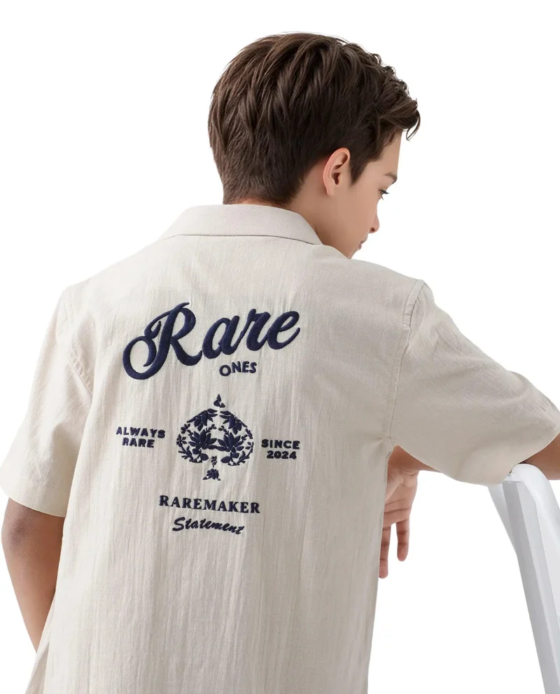 Rare Ones Rare Ones Kids Alma Beige Cotton Half Sleeve Button Solid Regular Fit Shirt