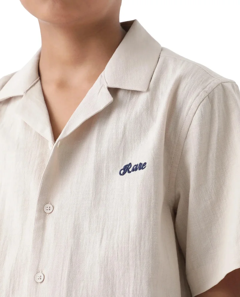 Rare Ones Rare Ones Kids Alma Beige Cotton Half Sleeve Button Solid Regular Fit Shirt