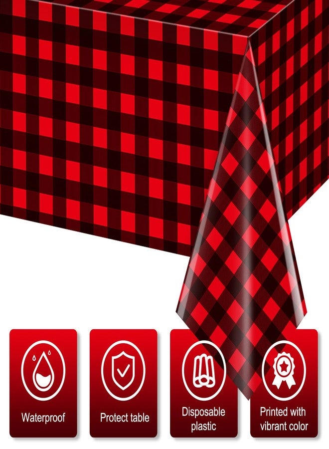 FunnyPars 4 Pack Christmas Buffalo Plaid Party Tablecloth Decorations, Disposable Waterproof Red and Black Lumberjack Checkered Plaid Table Cover Backdrop for Christmas Winter Holiday Party Supplies, 54x108Inch - Image 3