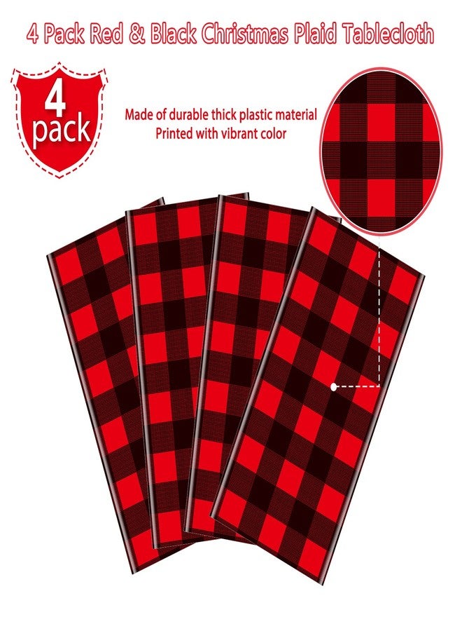 FunnyPars 4 Pack Christmas Buffalo Plaid Party Tablecloth Decorations, Disposable Waterproof Red and Black Lumberjack Checkered Plaid Table Cover Backdrop for Christmas Winter Holiday Party Supplies, 54x108Inch - Image 4
