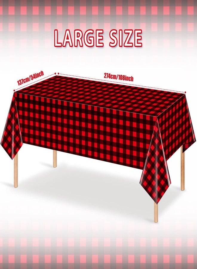 FunnyPars 4 Pack Christmas Buffalo Plaid Party Tablecloth Decorations, Disposable Waterproof Red and Black Lumberjack Checkered Plaid Table Cover Backdrop for Christmas Winter Holiday Party Supplies, 54x108Inch - Image 2