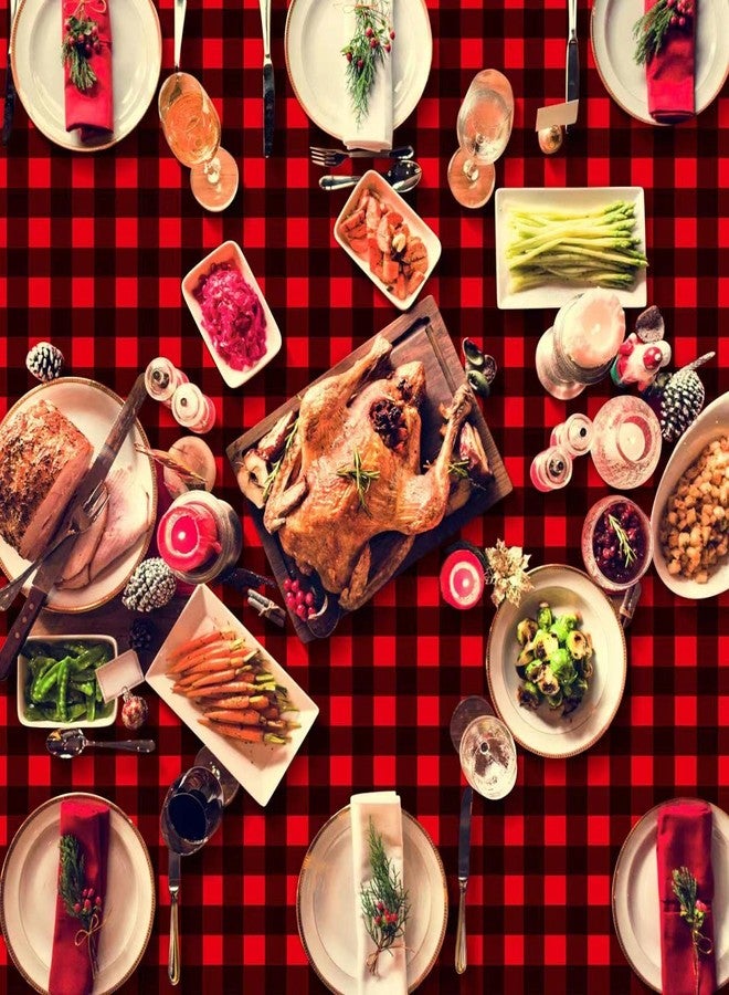 FunnyPars 4 Pack Christmas Buffalo Plaid Party Tablecloth Decorations, Disposable Waterproof Red and Black Lumberjack Checkered Plaid Table Cover Backdrop for Christmas Winter Holiday Party Supplies, 54x108Inch - Image 5