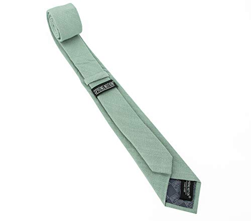 Spring Notion Men's Linen Blend Skinny Necktie Sage Green Tie for Men - Image 4