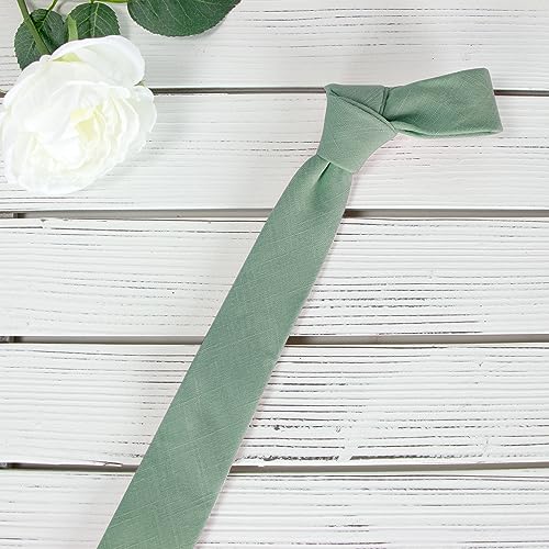 Spring Notion Men's Linen Blend Skinny Necktie Sage Green Tie for Men - Image 2
