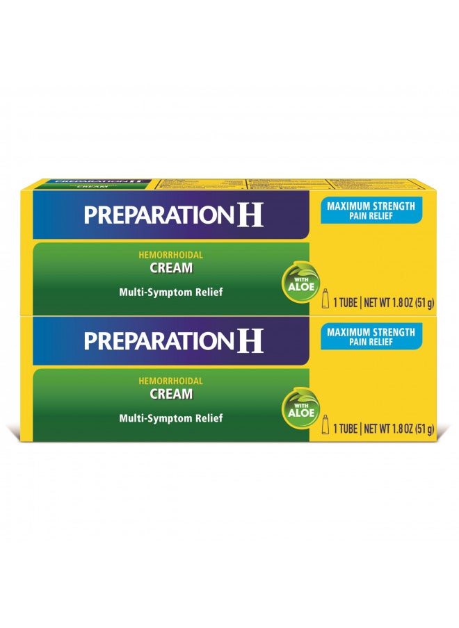 Preparation H Preparation H Hemorrhoid Symptom Treatment Cream (2 x 1.8 Ounce Tube), Maximum Strength Multi-Symptom Pain Relief with Aloe  - Image 1