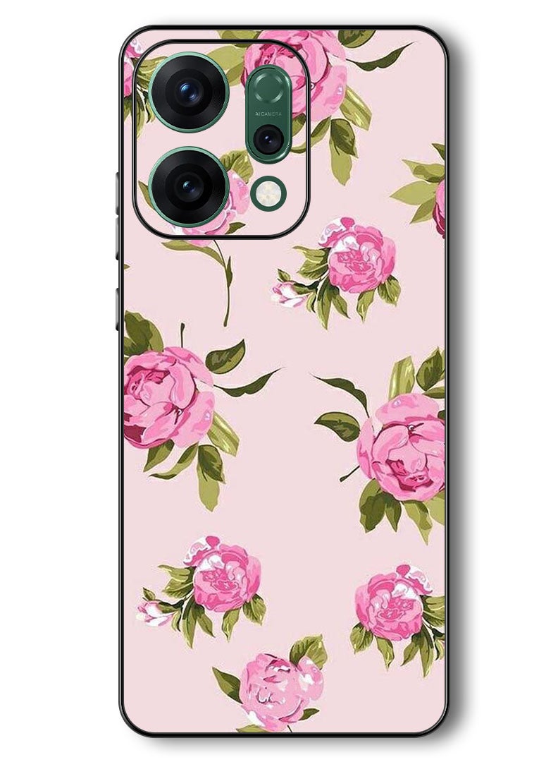 Theodor Case Compatible with Oppo Reno 14 6.59 Inch Protection Shockproof Bumper Cover Hand Painting Pink Flower - Image 1