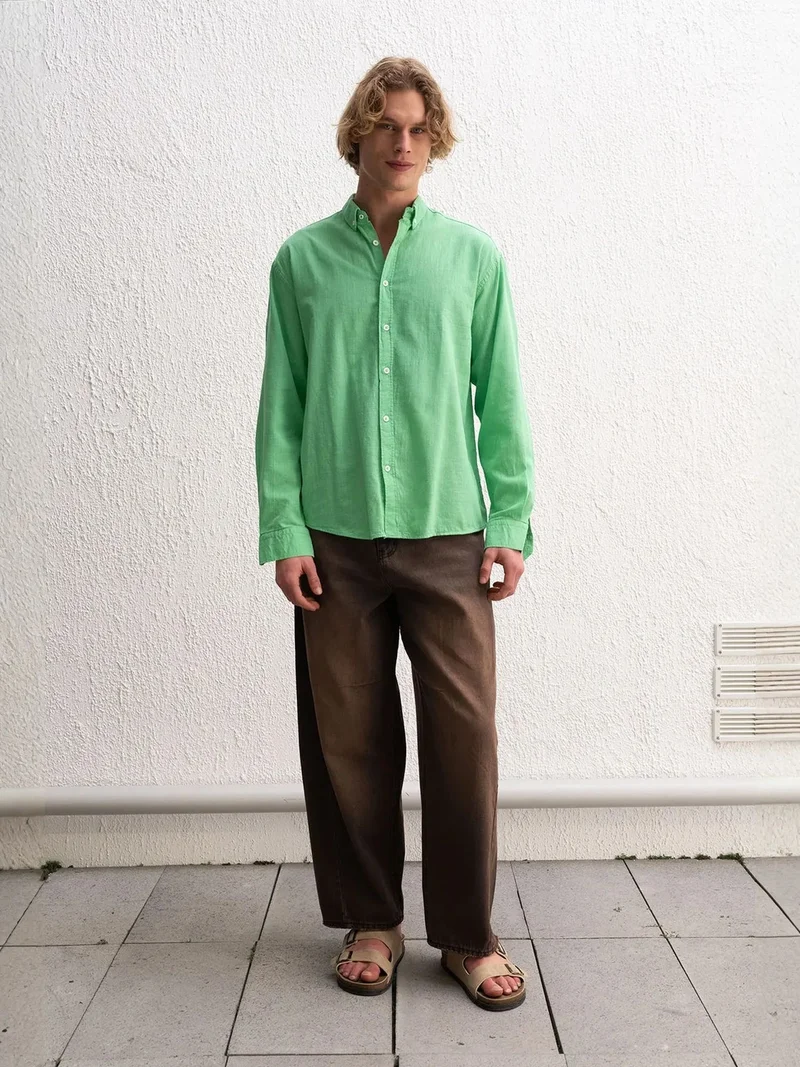 Giesto Emerald Green GIESTO Cotton Oversized Button-Up Shirt for Men | Best Price UAE