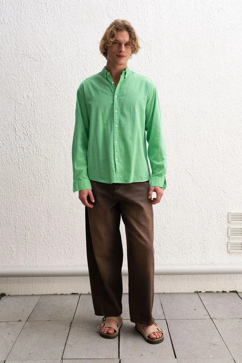 Giesto Emerald Green GIESTO Cotton Oversized Button-Up Shirt for Men | Best Price UAE