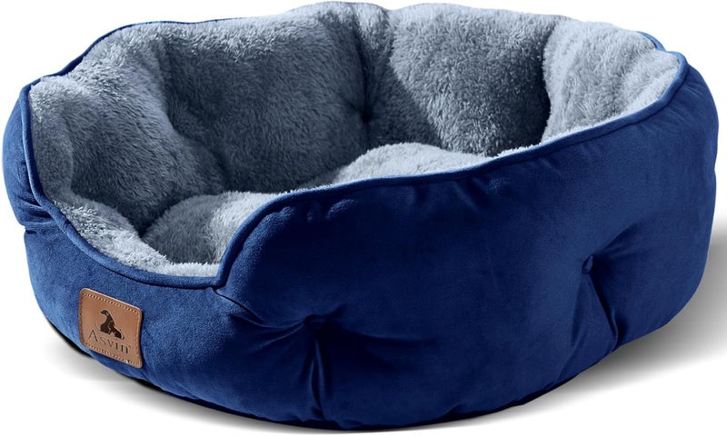 Asvin Medium Dog Bed for Medium Dogs, Large Cat Beds for Indoor Cats, Pet Bed for Puppy and Kitty, Extra Soft & Machine Washable with Anti-Slip & Water-Resistant Oxford Bottom, Blue, 25 inches - Image 1
