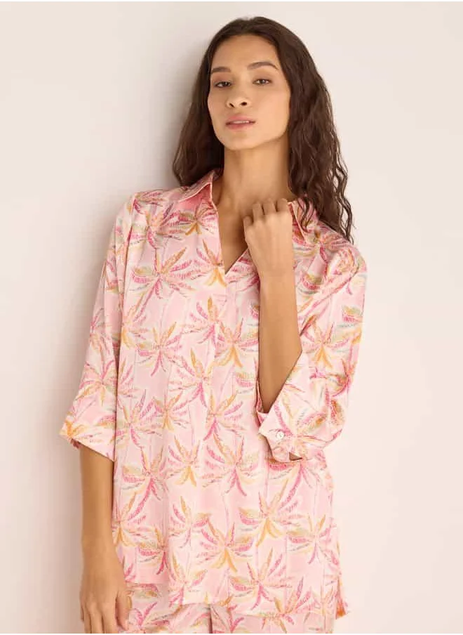 فاف Printed Collar Shirt and Pyjama Set