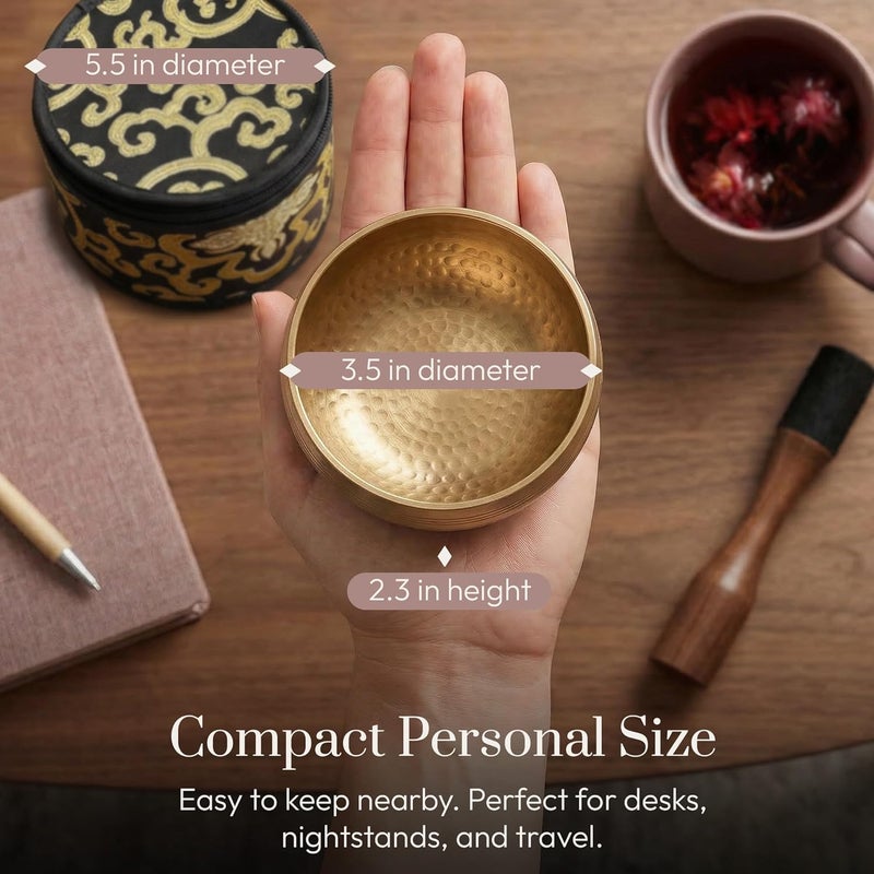 Silent Mind Singing Bowl Diameter 9 cm Bronze - Handmade Complete Set with Cushion and Clapper, Suitable for Beginners, Clear Stable Sound, Ideal for Meditation and Mindfulness - Image 5