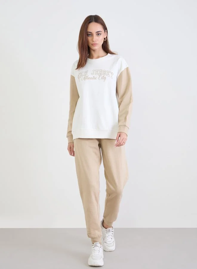 Styli Styli Regular Fit Printed Sweatshirt and Joggers Co-Ords