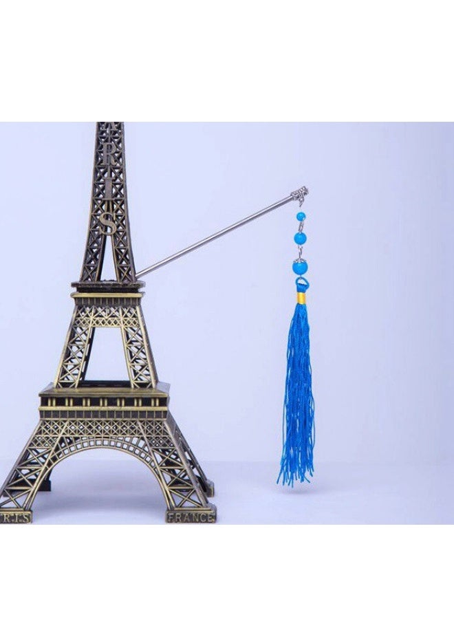 Traditional Chinese Hanfu Dress Set with Fan and Tassel, Blue and White Floral Pattern, Cultural Costume with Accessories - Image 2