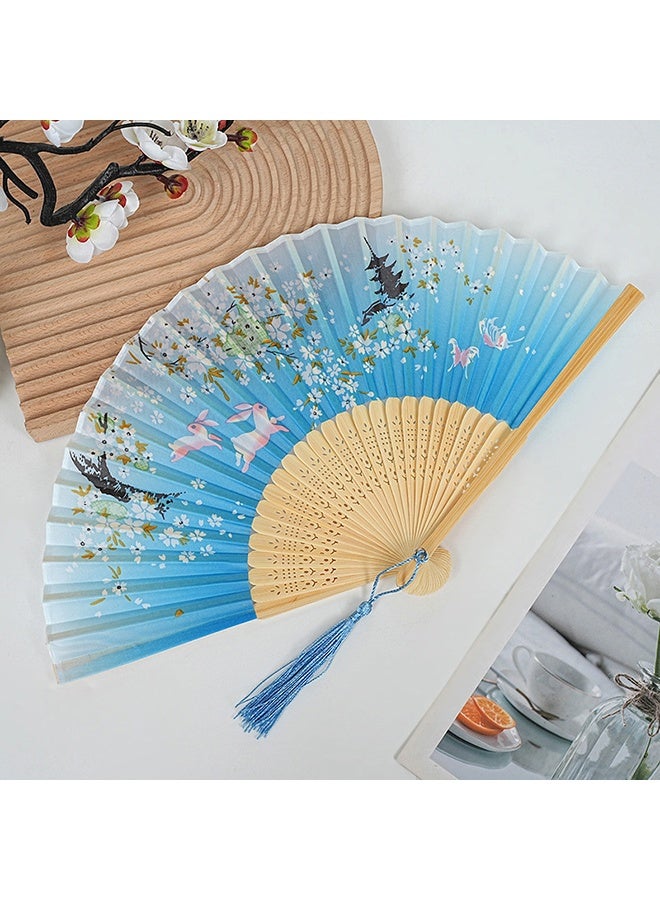 Traditional Chinese Hanfu Dress Set with Fan and Tassel, Blue and White Floral Pattern, Cultural Costume with Accessories - Image 3