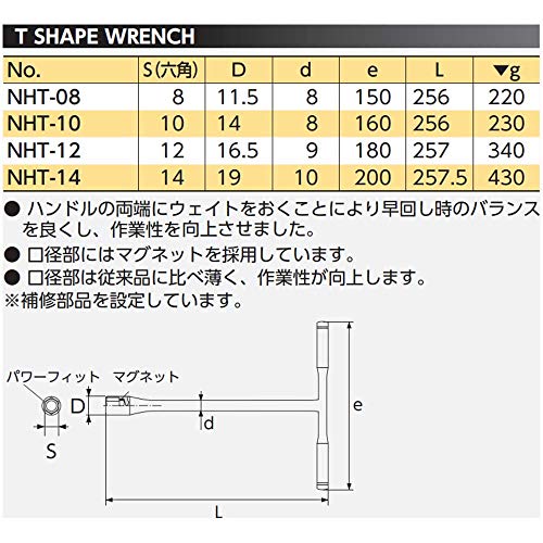 KTC Nepros 14mm T-Shaped Wrench - Image 2
