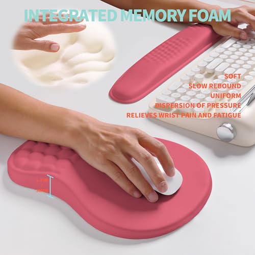 KUOSGM 2-in-1 Ergonomic Set, Wave Rise Keyboard Wrist Rest and Massage Bulge Slope Mouse Pad Wrist Support, Cushion Memory Foam Integrated to Relieve Wrist Pain, Muskmelon Pink - Image 4