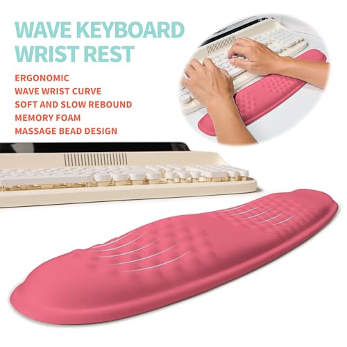 KUOSGM 2-in-1 Ergonomic Set, Wave Rise Keyboard Wrist Rest and Massage Bulge Slope Mouse Pad Wrist Support, Cushion Memory Foam Integrated to Relieve Wrist Pain, Muskmelon Pink - Image 2